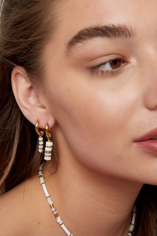 Ohrringe flache Perlen - goldfarbener Edelstahl