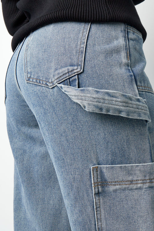 Baumwolle Gewebte Damen Gerade Jeans Casual Einfarbig Mittelindigo