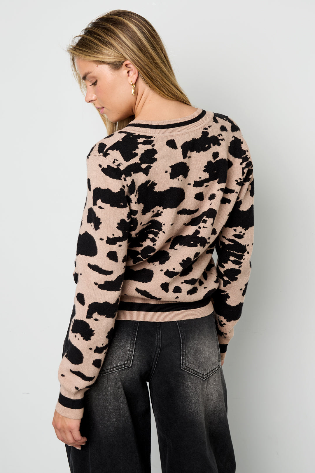 Strickware (einschließlich Häkel- und Wollstoffe) Leopardenmuster Damen V-Ausschnitt Pullover Herbst/Winter Casual