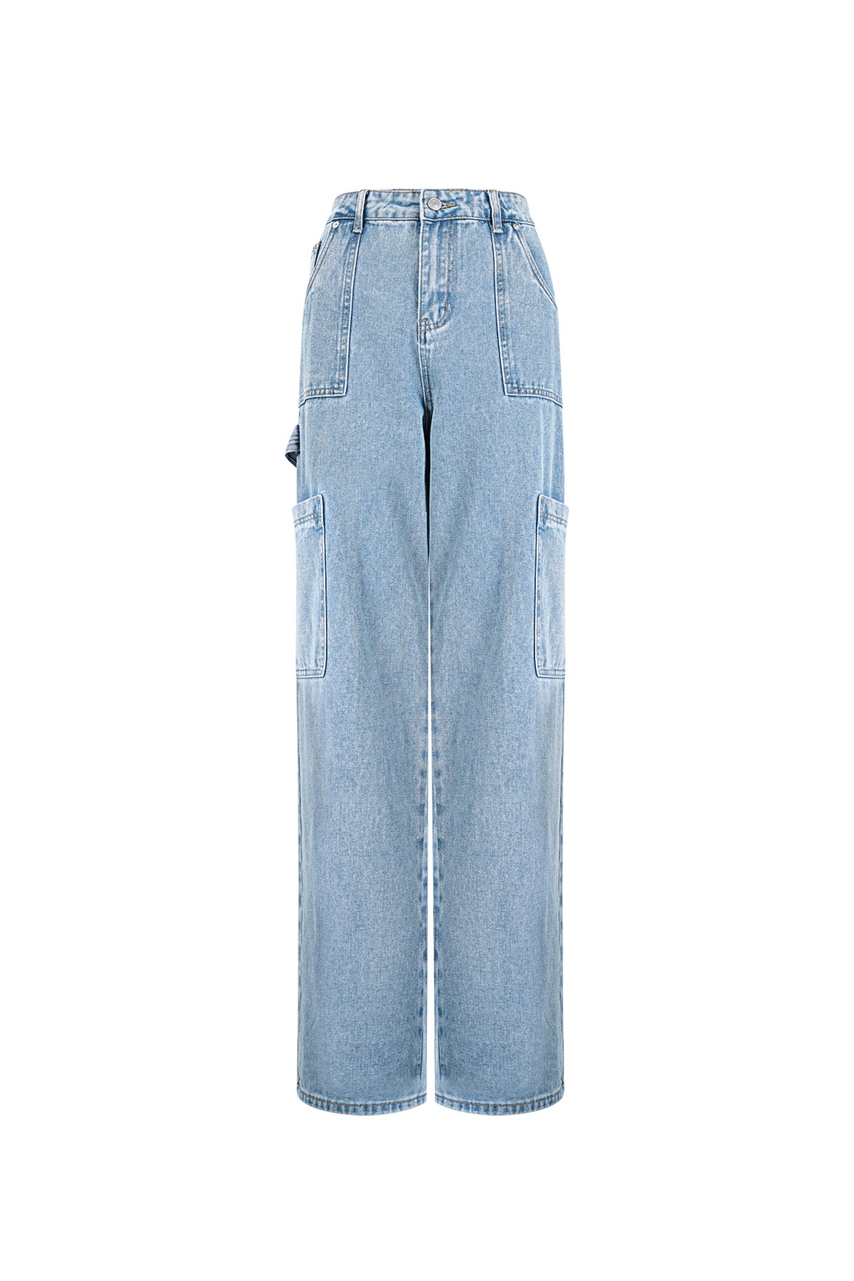 Baumwolle Gewebte Damen Gerade Jeans Casual Einfarbig Mittelindigo