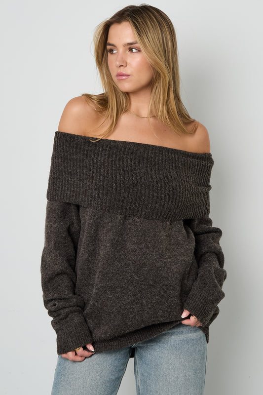 Gestrickte Polyesterfaser Damen-Off-Shoulder-Pullover Elegant Einfarbig