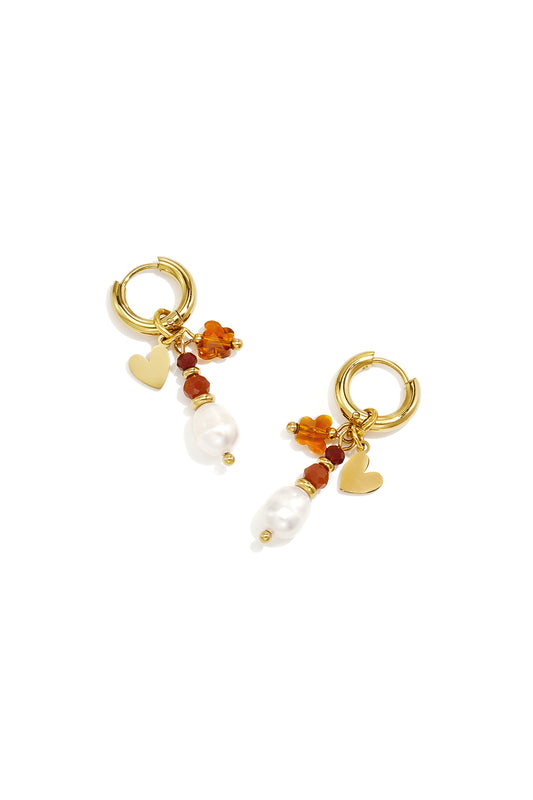 Herzförmige Ohrringe aus Edelstahlperlen, schlichte Alltags-Serie, Damenschmuck