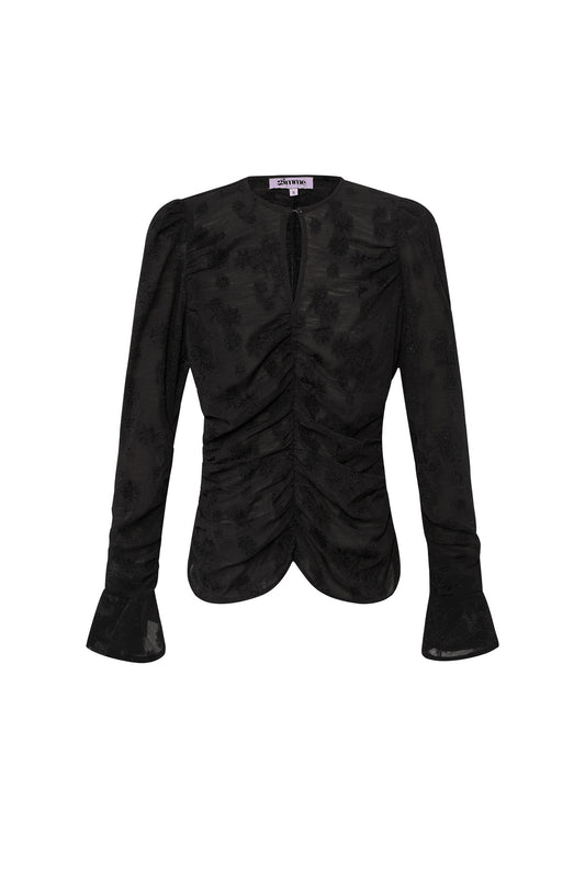 polyester-damen-langarm-oberteil-gerueschtes-design-frontansicht