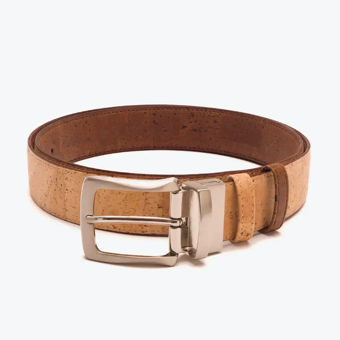 Reversibler Kork Gürtel für Herren in Beige und Braun Frontansicht