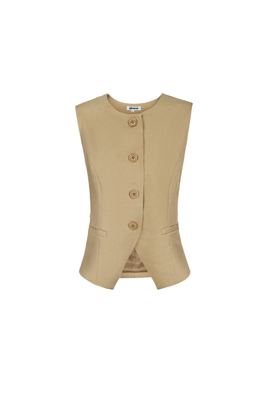 strukturiertes-aermelloses-oberteil-damen-knopfverschluss-elegant-modern