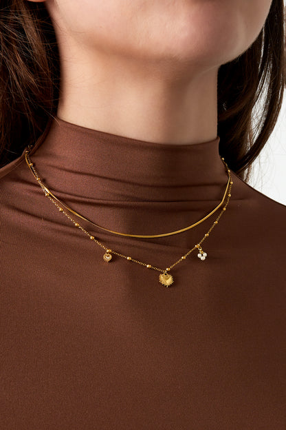 Doppelte Kette mit Herzanhänger - Goldfarben