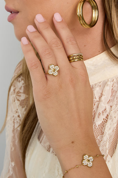 Minimalistische Ringe aus 14-karätig vergoldetem Edelstahl, Clover Simple Daily Simple Serie, Damenschmuck