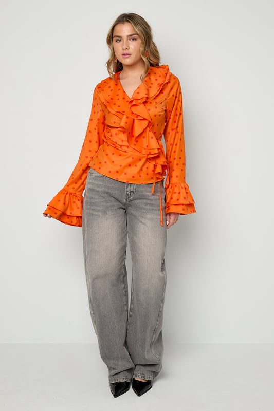Rüschenbluse mit Polka Dots