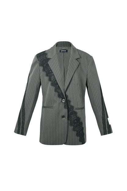 Gewebte Polyesterfaser Damen-Anzug-Set Elegant Streifen Spitzenpaneel