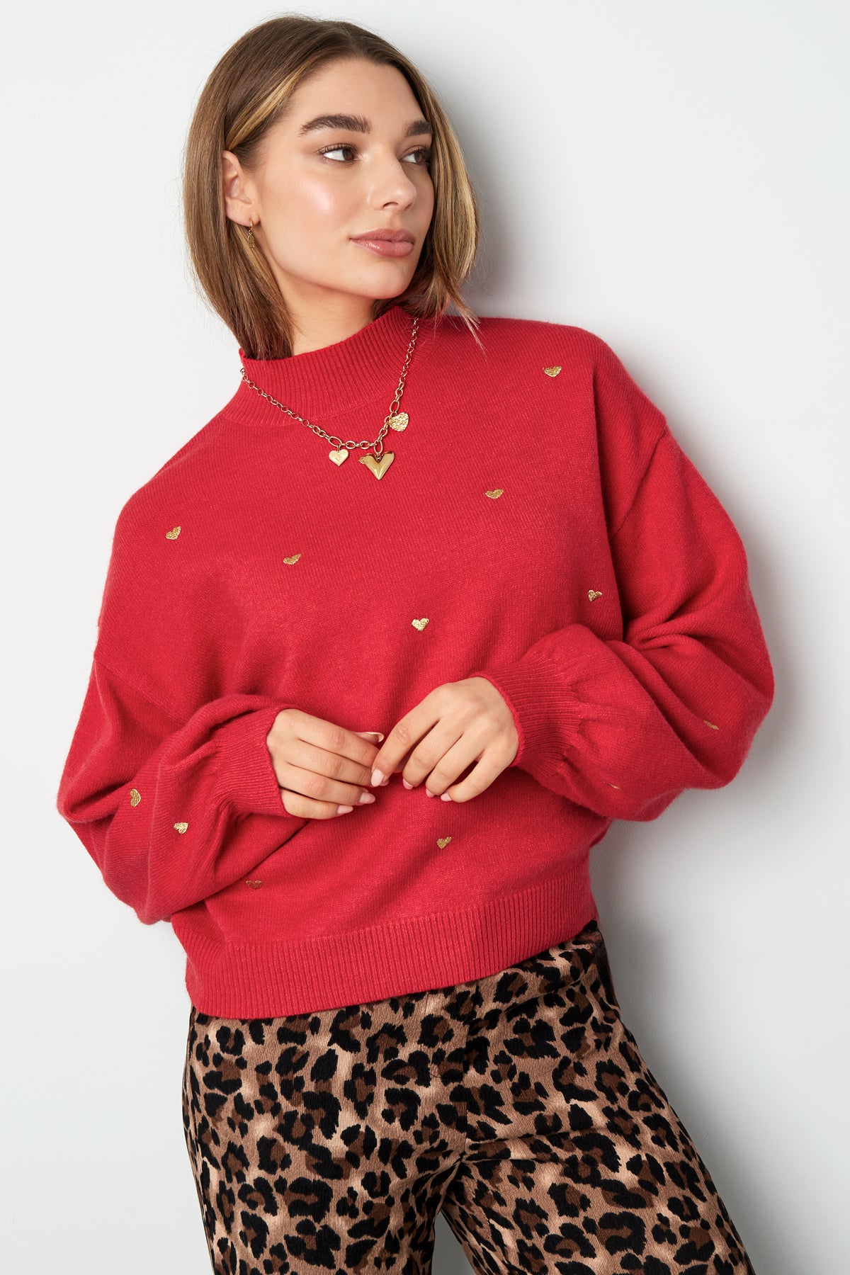 Acryl Strickpullover Casual Herz Muster Herbst/Winter