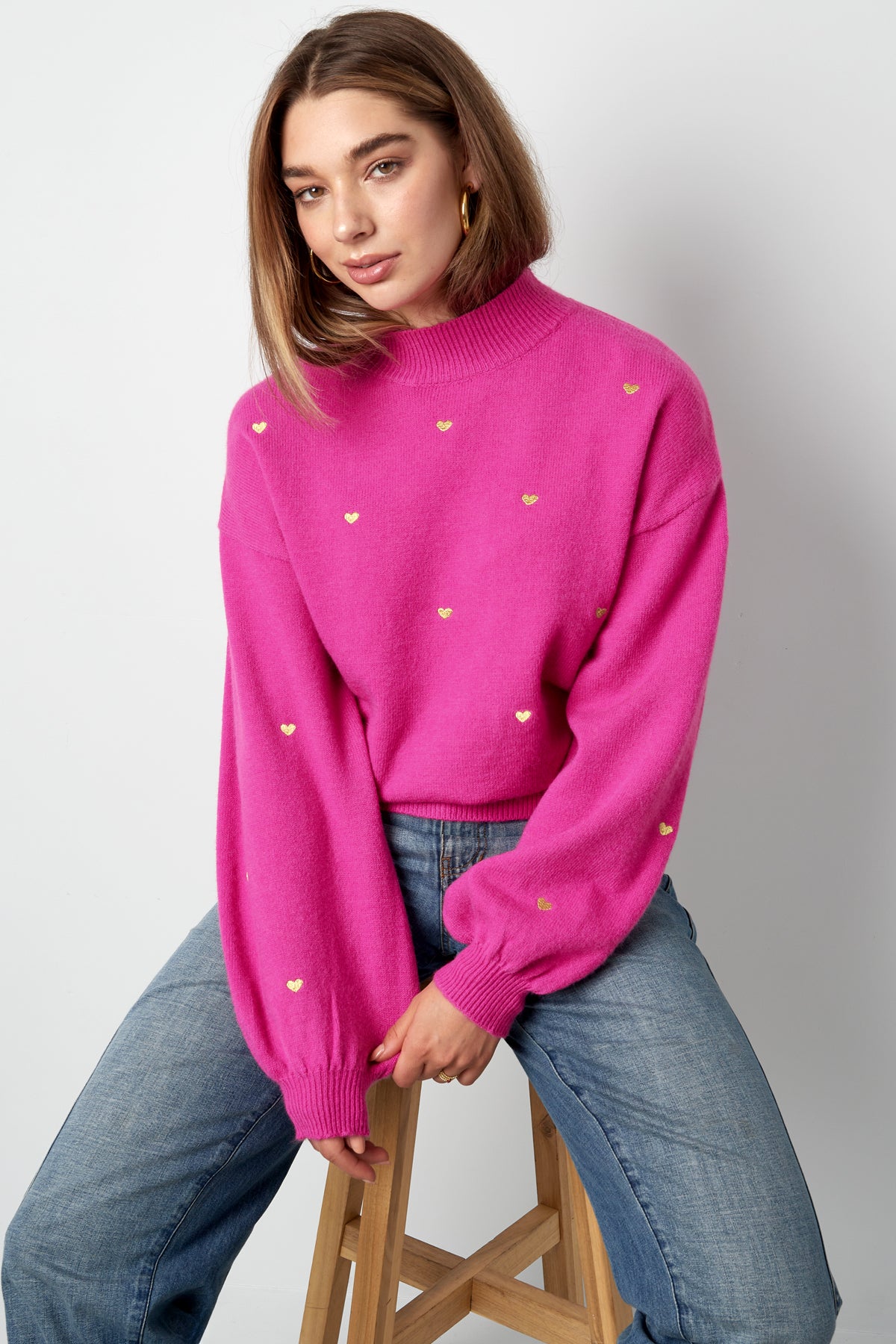 Acryl Strickpullover Casual Herz Muster Herbst/Winter