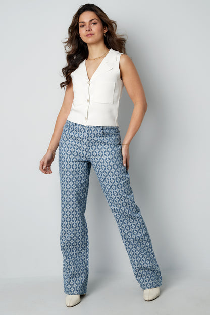 Cotton Woven Damen Gerade Hose Geometrisches Muster