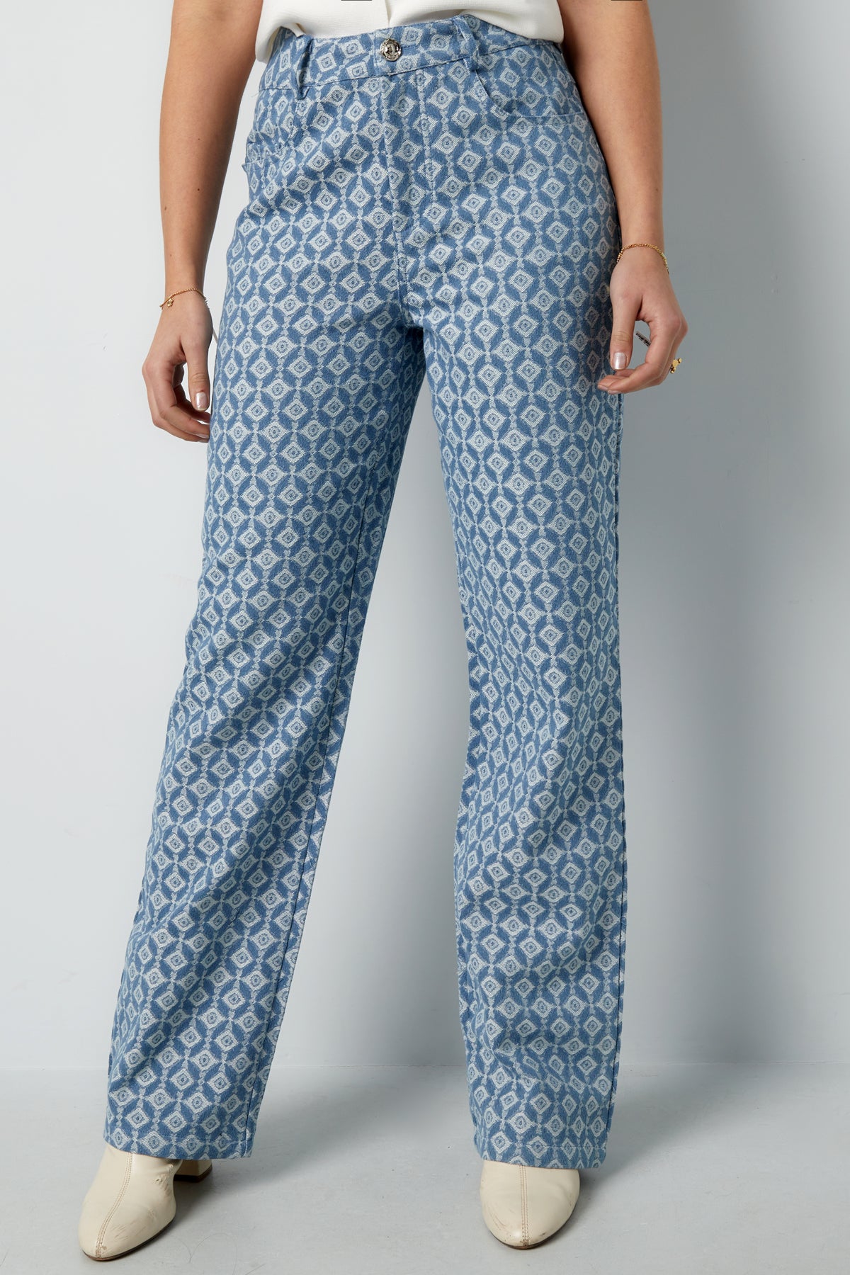 Cotton Woven Damen Gerade Hose Geometrisches Muster