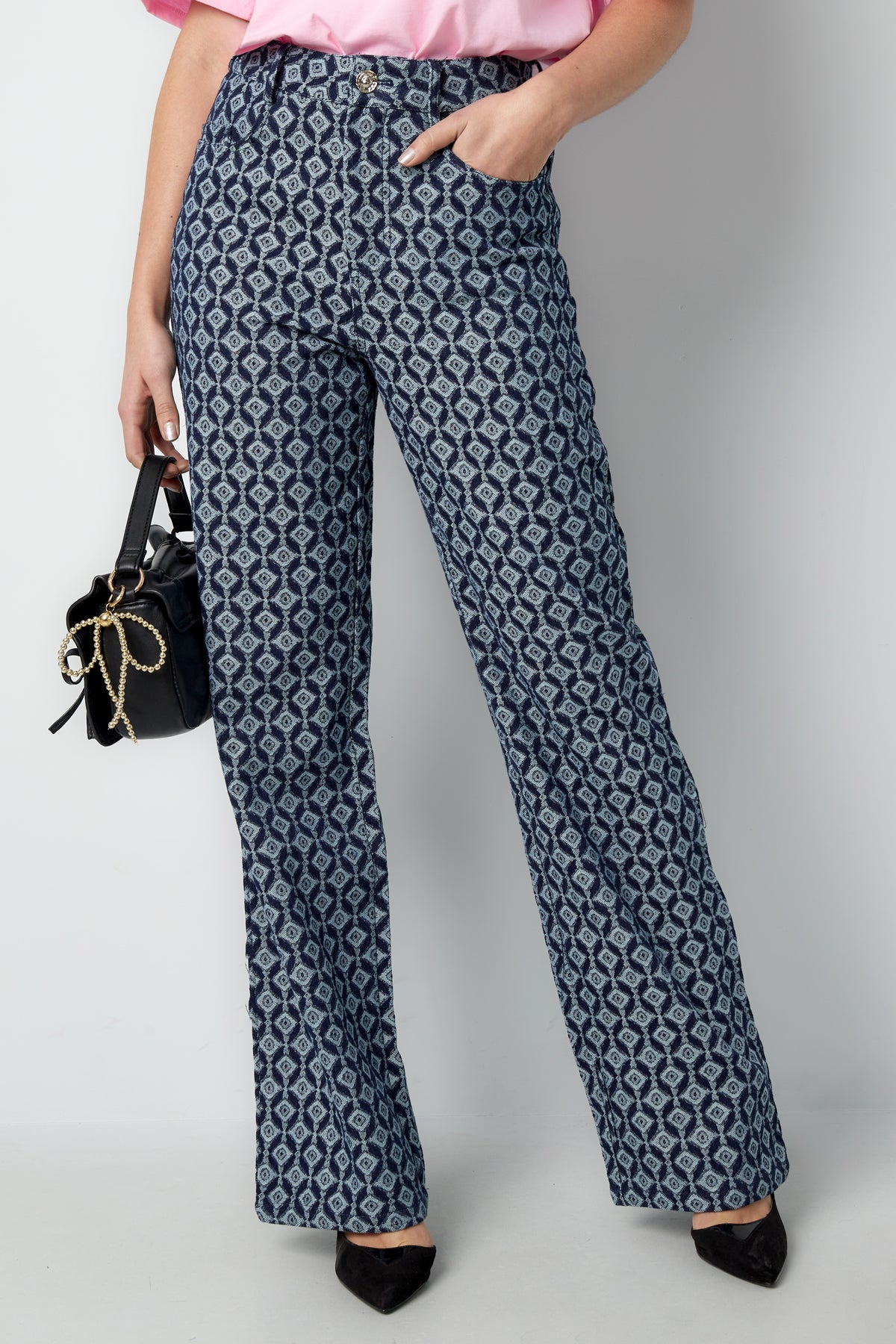 Cotton Woven Damen Gerade Hose Geometrisches Muster