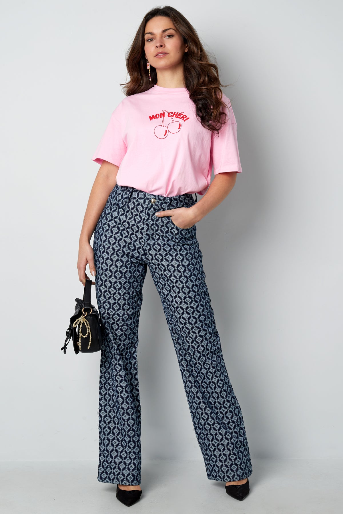 Cotton Woven Damen Gerade Hose Geometrisches Muster