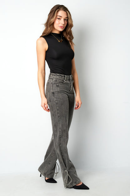 Baumwolle Gewebte Damen Gerade Jeans Casual Knotendetail