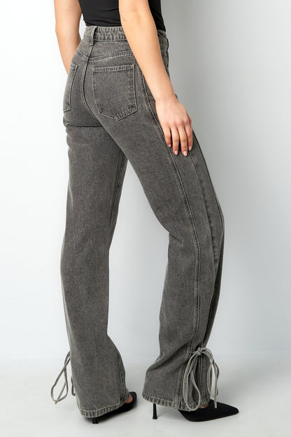 Baumwolle Gewebte Damen Gerade Jeans Casual Knotendetail