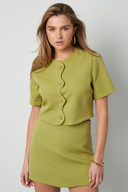 Polyester Damen Kurzarm Oberteil Kurz geschnitten Knopfleiste