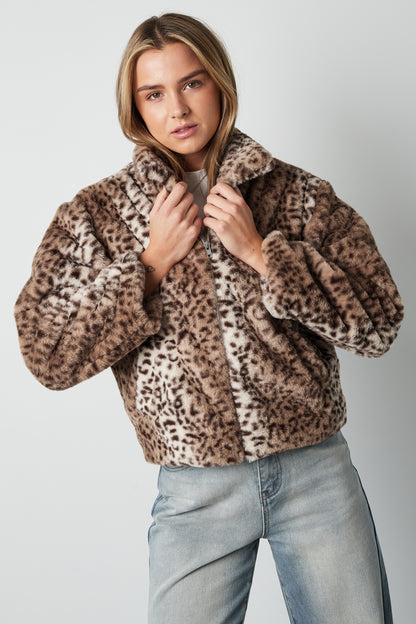 Polyester Kunstfell Damenjacke Leopardenmuster Wärmend und Gemütlich