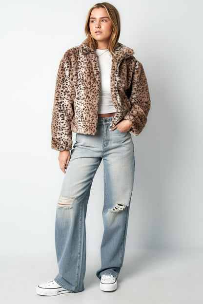 Polyester Kunstfell Damenjacke Leopardenmuster Wärmend und Gemütlich