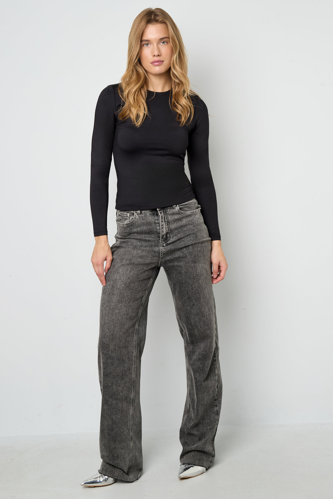 Strick-Nylon Damen Langarm-Oberteil Basic Einfarbig
