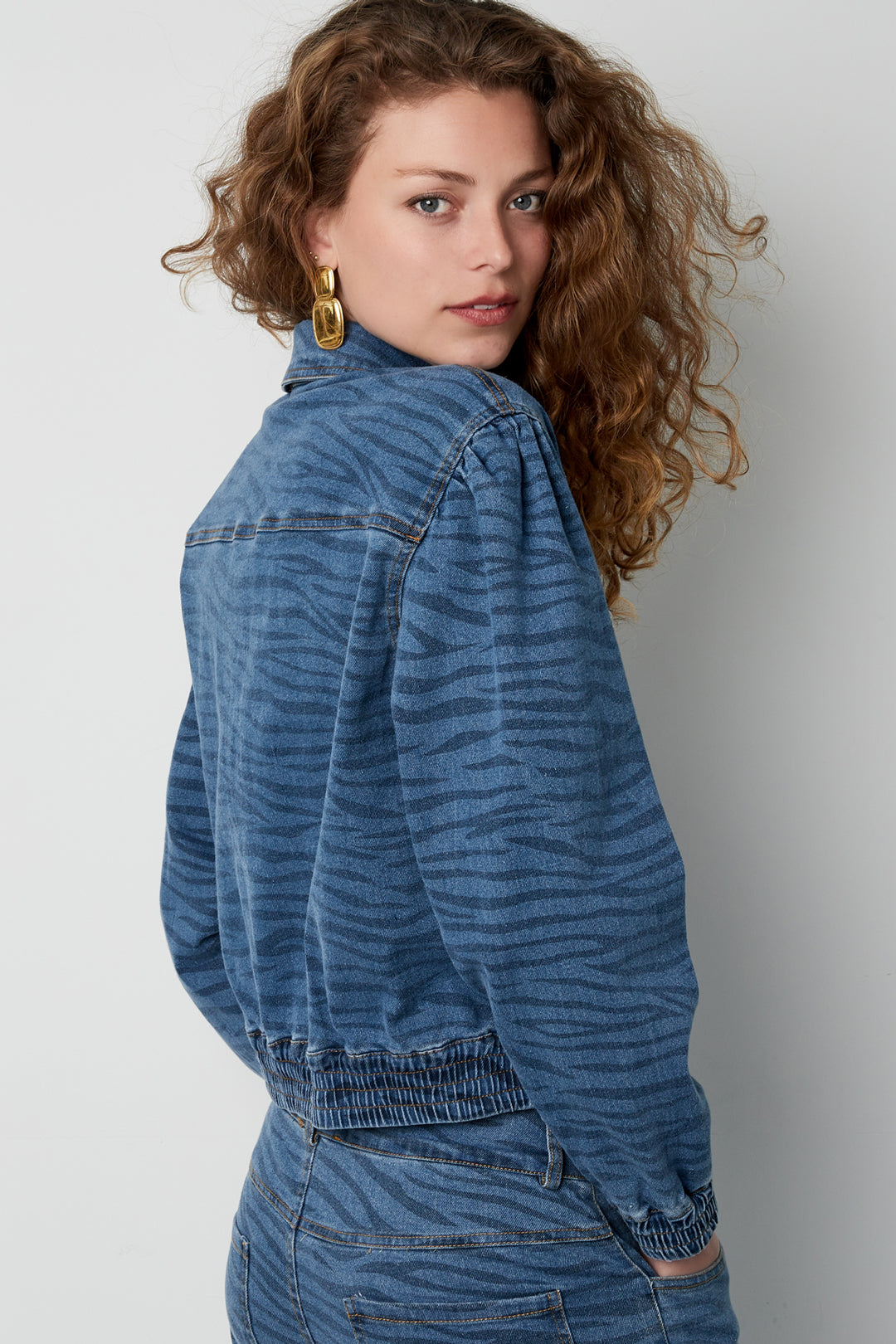 Denim Damenjacke Kurz Tiger-Stripe-Muster