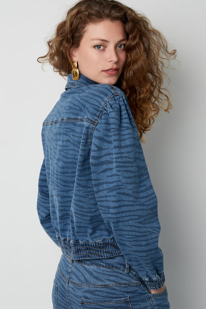Denim Damenjacke Kurz Tiger-Stripe-Muster