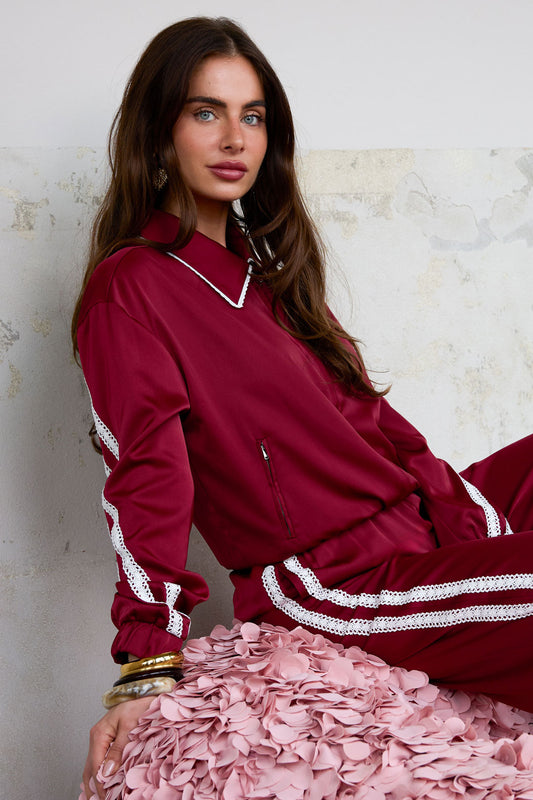 Gewebte Polyesterfaser Damenjacke Sportlich Farbkontrast 2-teiliges Set