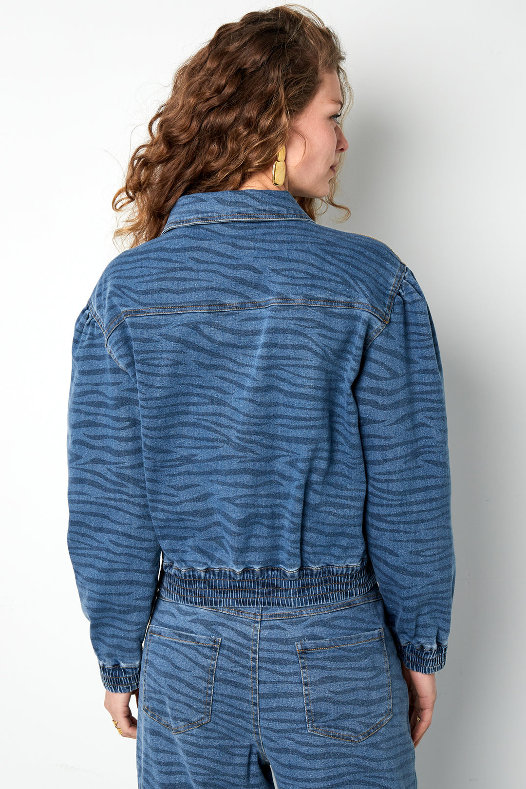Denim Damenjacke Kurz Tiger-Stripe-Muster