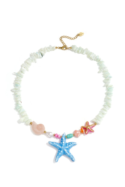 Halsketten aus Glasperlen, Seestern-Motiv, Urlaubs-/Strand-Romantik-Serie, Damenschmuck