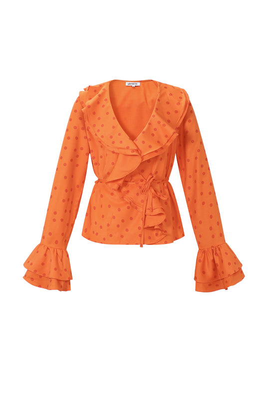 Rüschenbluse mit Polka Dots