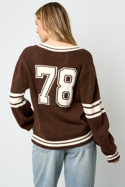 Gestrickte Polyesterfaser Damen V-Ausschnitt Pullover Sportlich Kontraststreifen