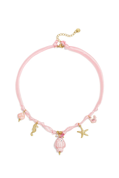 Geflochtene Halsketten aus Polyester, Fischmotiv, Urlaubs-/Strand-Romantik-Serie, Damenschmuck