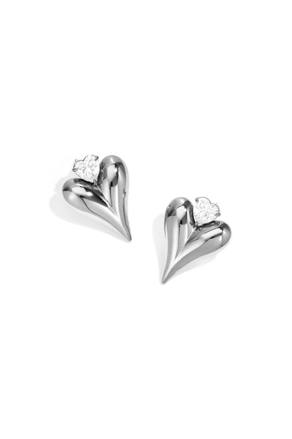 Edelstahl-Ohrstecker, Herz, schlicht, Alltags-Serie, Damenschmuck