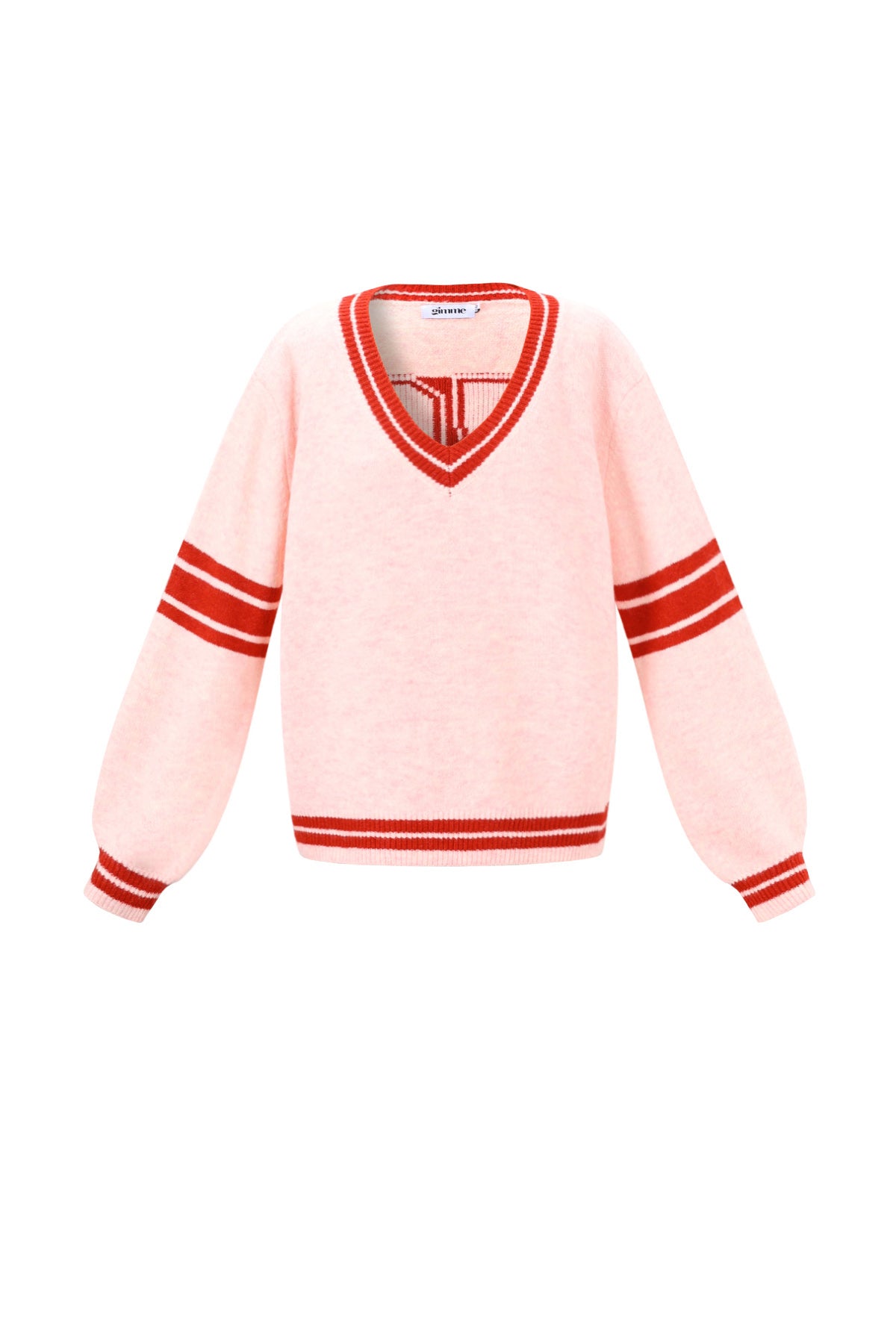 Gestrickte Polyesterfaser Damen V-Ausschnitt Pullover Sportlich Kontraststreifen