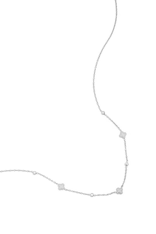 Halskette mit Kleeblättern und runden Zirkonia-Steinen