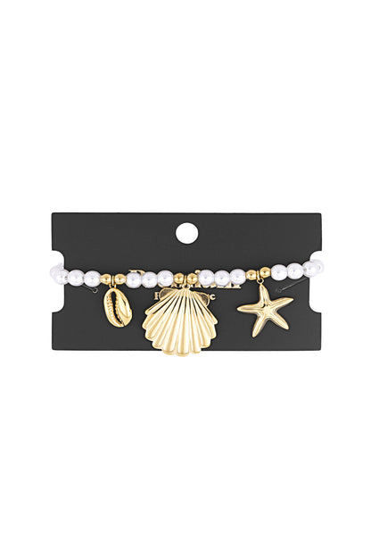 Perlenarmband mit Meeresanhängern - Goldfarben