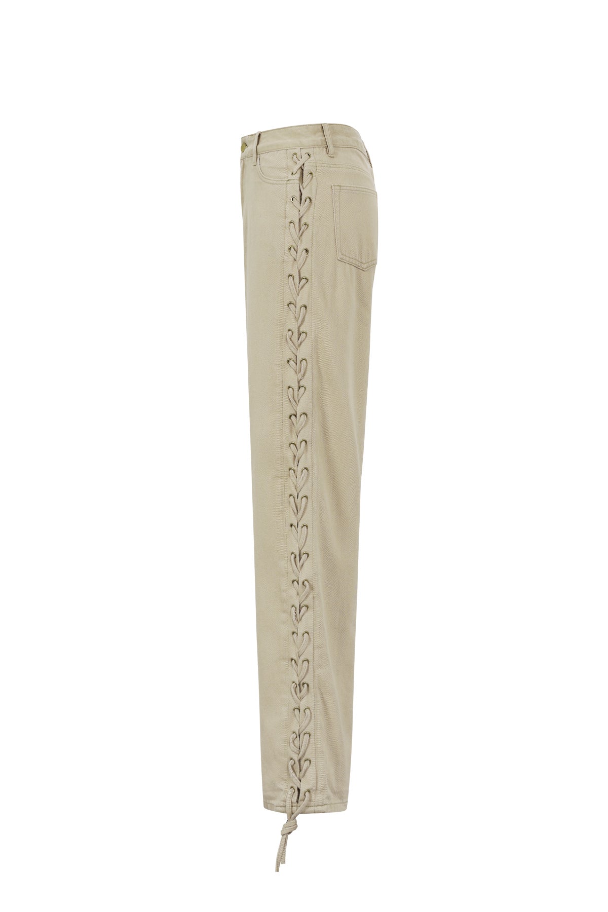 Gewebte Baumwolle Damen Gerade Hose Mit Schnürung Casual