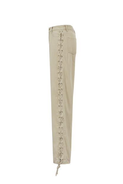 Gewebte Baumwolle Damen Gerade Hose Mit Schnürung Casual