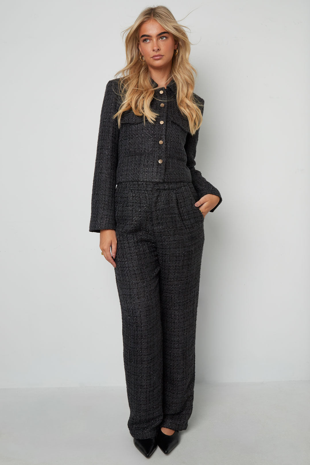 Gewebte Polyesterfasern Damen Gerade Hosen Elegantes Karomuster Herbst/Winter
