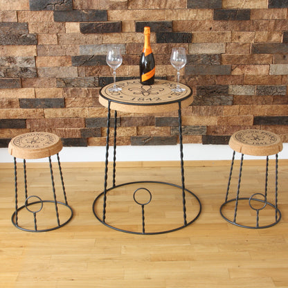 verKORKst Premium Champagner Hocker und Champagner Tisch aus Kork und Metall  Individualisierbar  Stapelbar Bar Stool und Bar Table Muselet Design Vintage Barhocker und Bartisch
