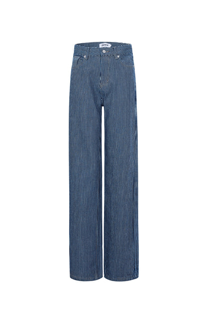 Gewebte Baumwolle Damen Gerade Hose Casual Streifen