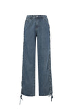 Gewebte Baumwolle Damen Gerade Hose Mit Schnürung Casual