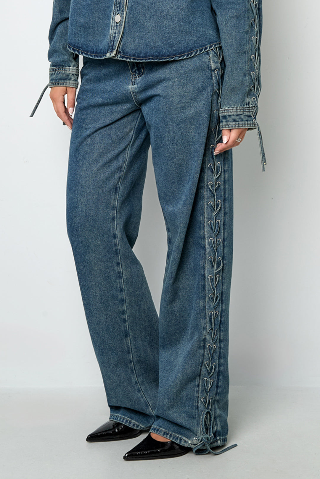 Gewebte Baumwolle Damen Gerade Hose Mit Schnürung Casual