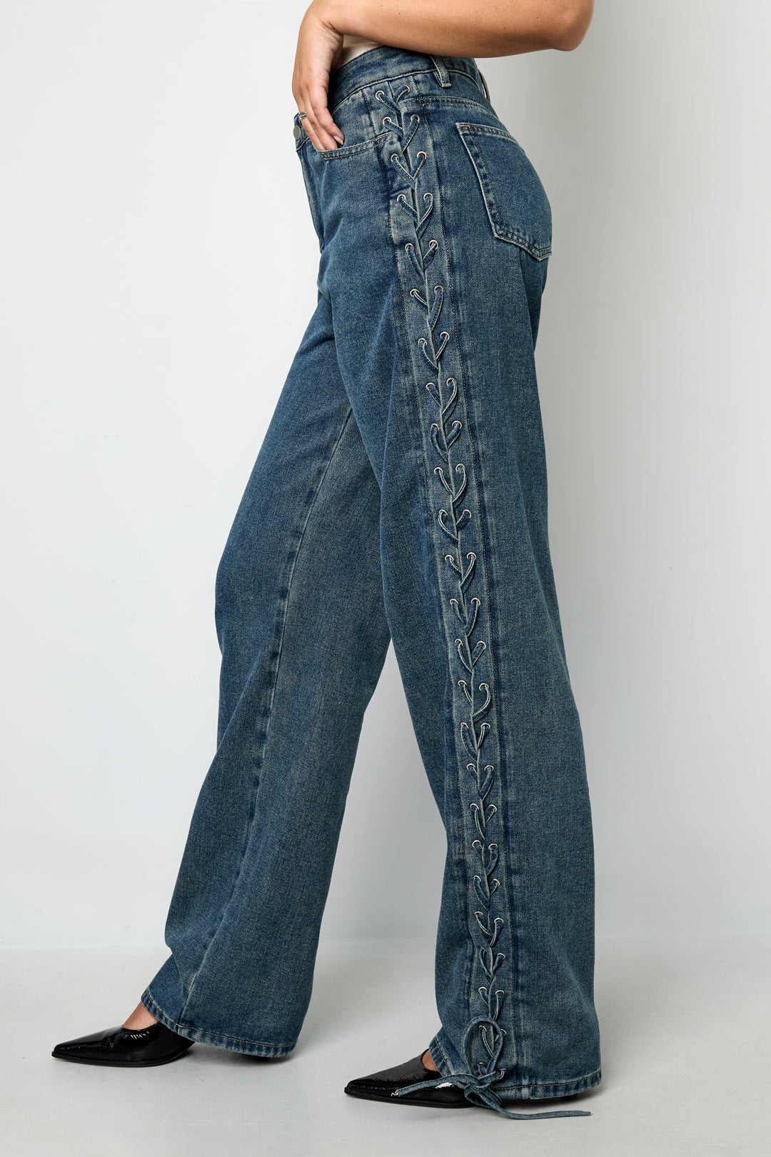 Gewebte Baumwolle Damen Gerade Hose Mit Schnürung Casual