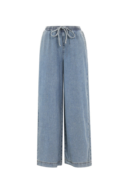 Gewebte Baumwolle Damen Wide Leg Jeans Sporty Einfarbig