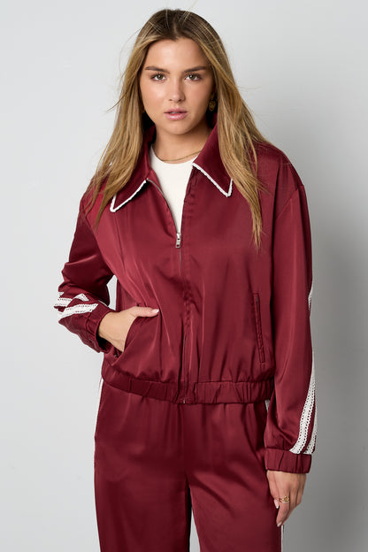 Gewebte Polyesterfaser Damenjacke Sportlich Farbkontrast 2-teiliges Set