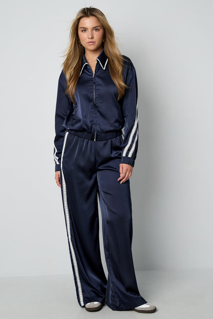 Gewebte Polyesterfaser Damenjacke Sportlich Farbkontrast 2-teiliges Set