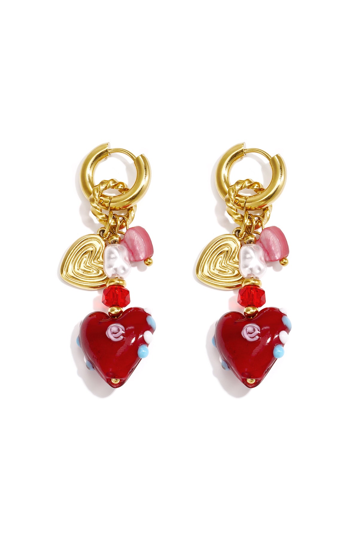 Ohrringe mit Edelstahlperlen, Herzmotiv, niedlich, schlicht, für jeden Tag, Damenschmuck