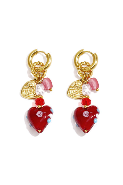 Ohrringe mit Edelstahlperlen, Herzmotiv, niedlich, schlicht, für jeden Tag, Damenschmuck